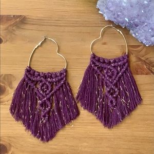 Golden Wine Heart Macrame Earrings